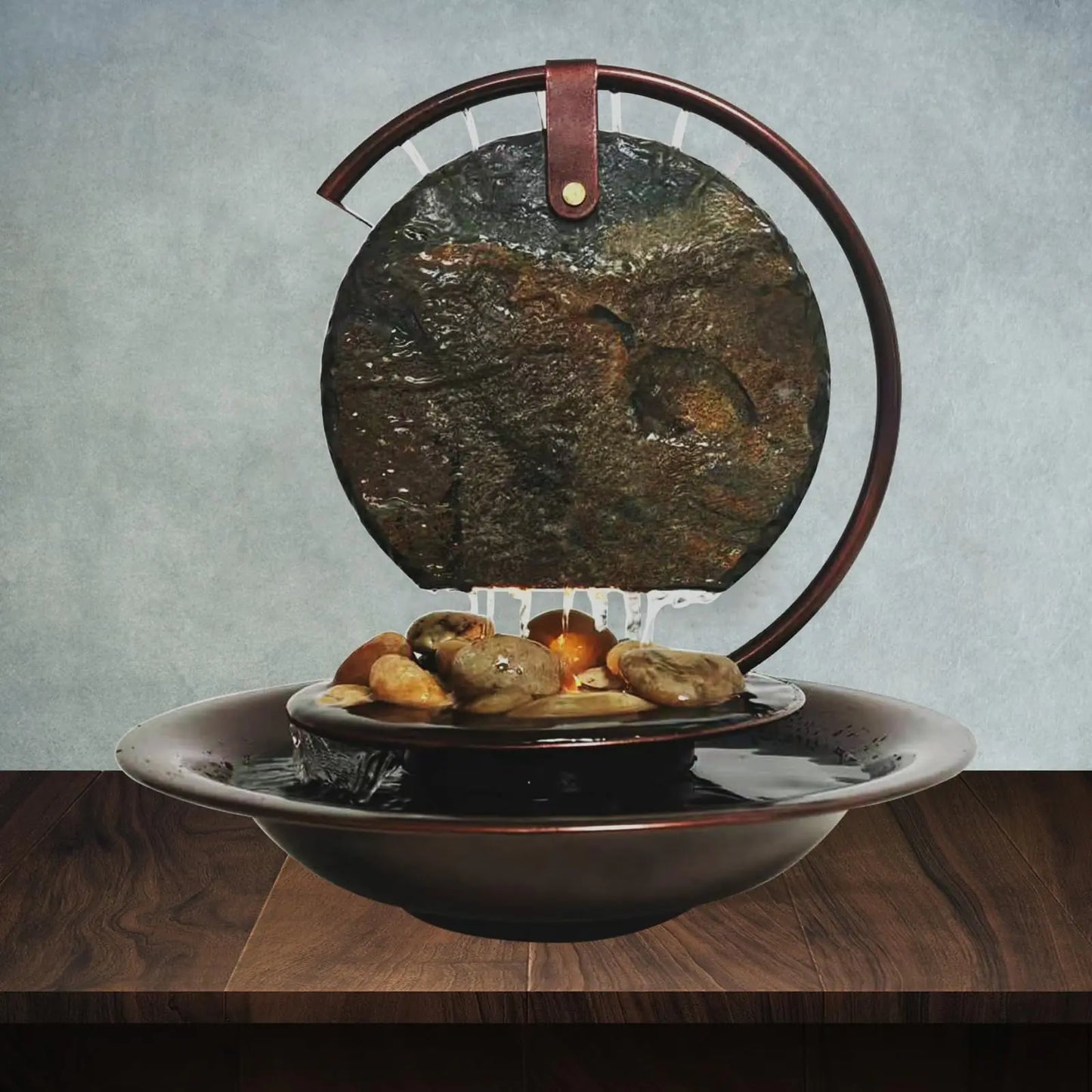 Pamopamo Indoor Tabletop Waterfall Moon Fountain with Light