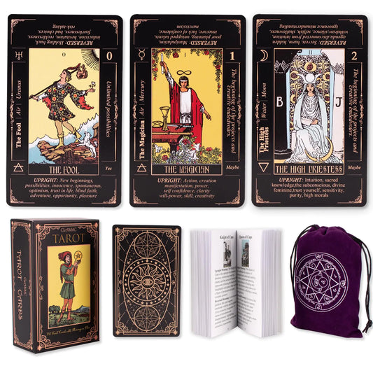 KLEDERY Tarot Cards for Beginners Meanings on Them and Guide Book for Beginners (Black)