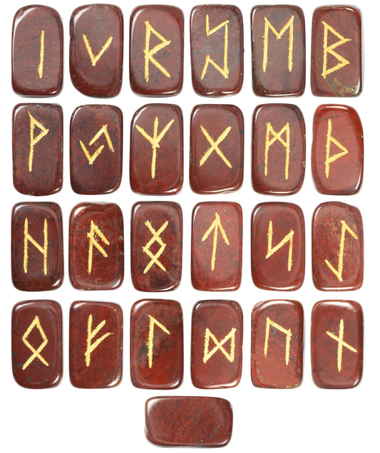 Crocon Red Jasper Rectangle Shape Gemstone Runes  Engraved 25 pcs Rune Set