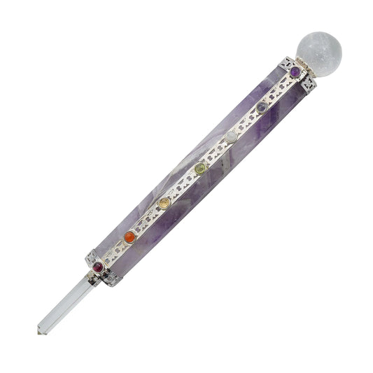 Arham Crystal Amethyst Metaphysical Healing Wand 6"