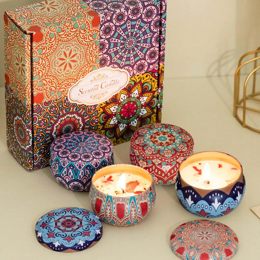 Aromatherapy Candle Gift set Natural Soy Wax Tin Jar Candles q 4 Pack